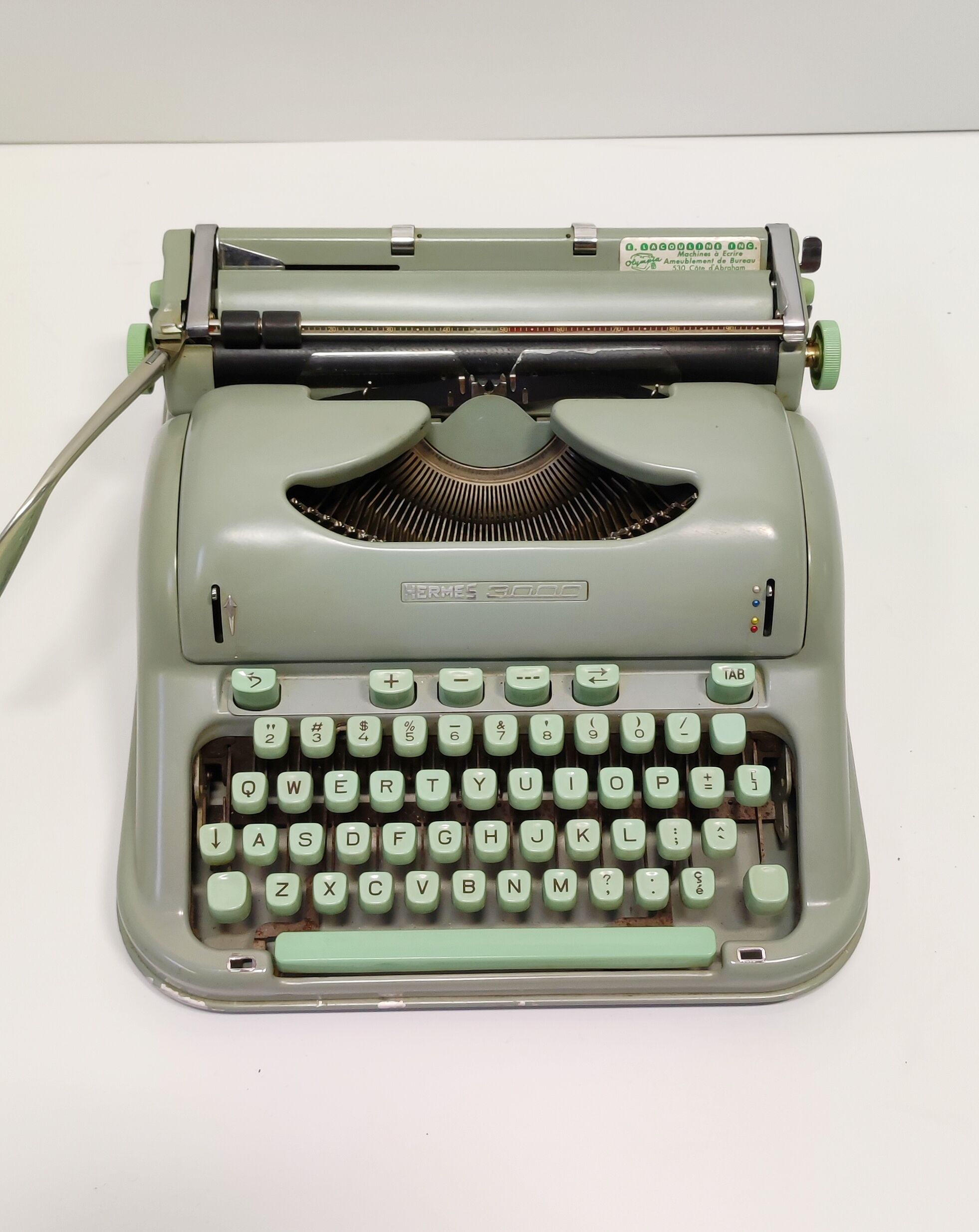Hermes 3000 green blue typewriter