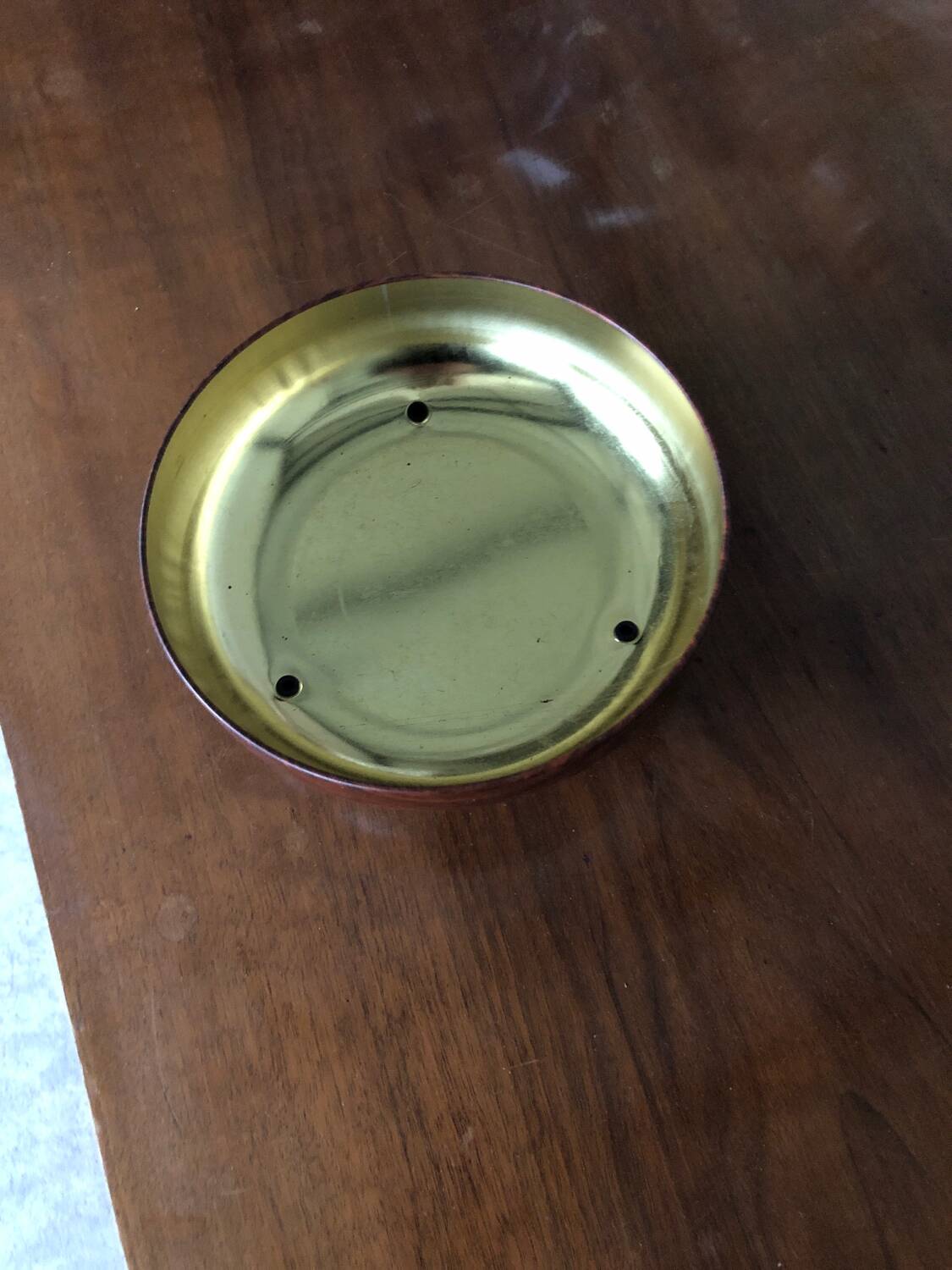 Metal candy box with gold interior wood effect
