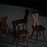 Mid-century Swedish ensemble, set of 4 "Sports Cabin" chairs handmade in pine, 1940s.