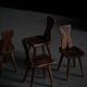 Mid-century Swedish ensemble, set of 4 "Sports Cabin" chairs handmade in pine, 1940s.
