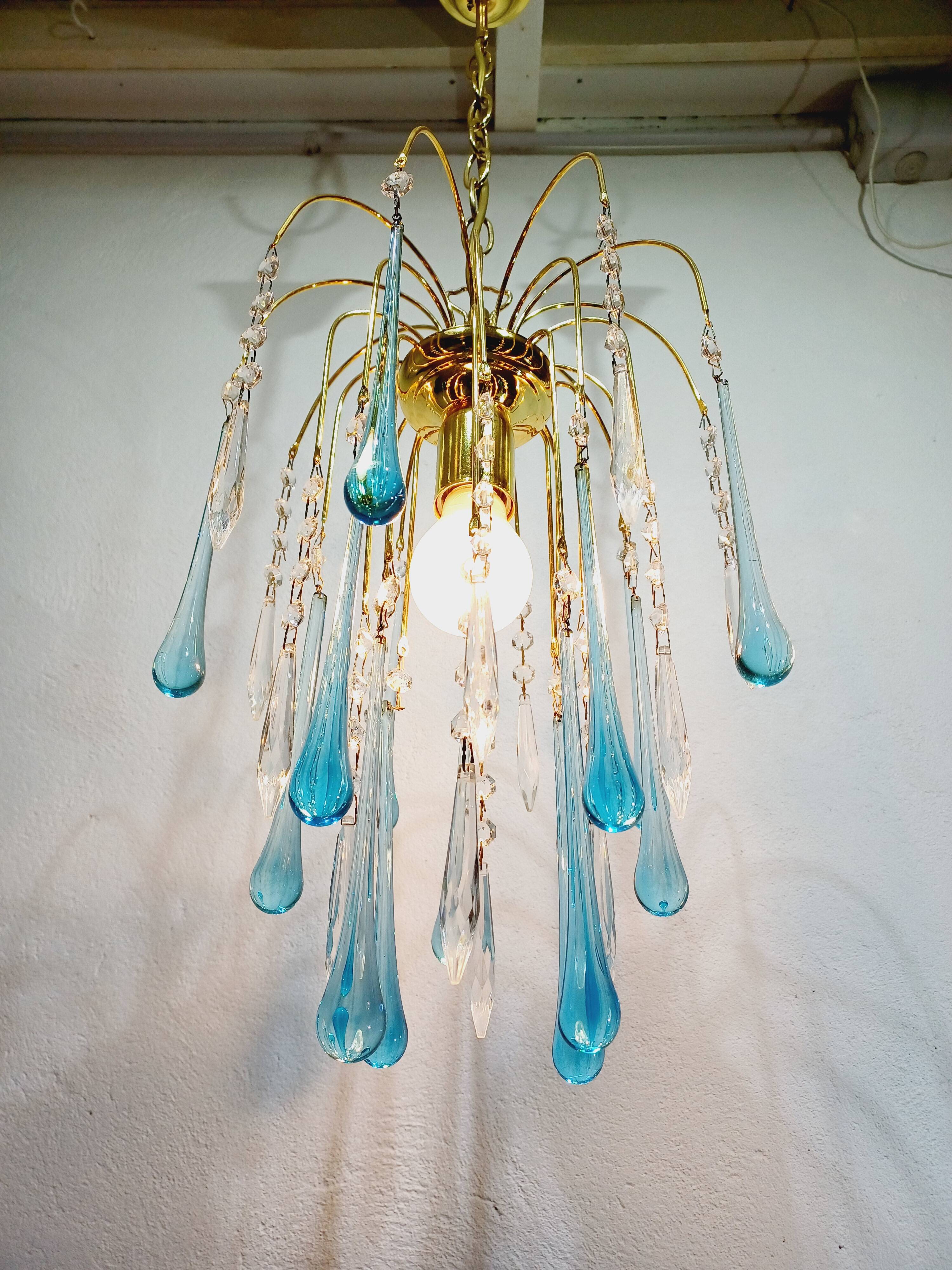Murano Chandelier Blue Crystal Drops
