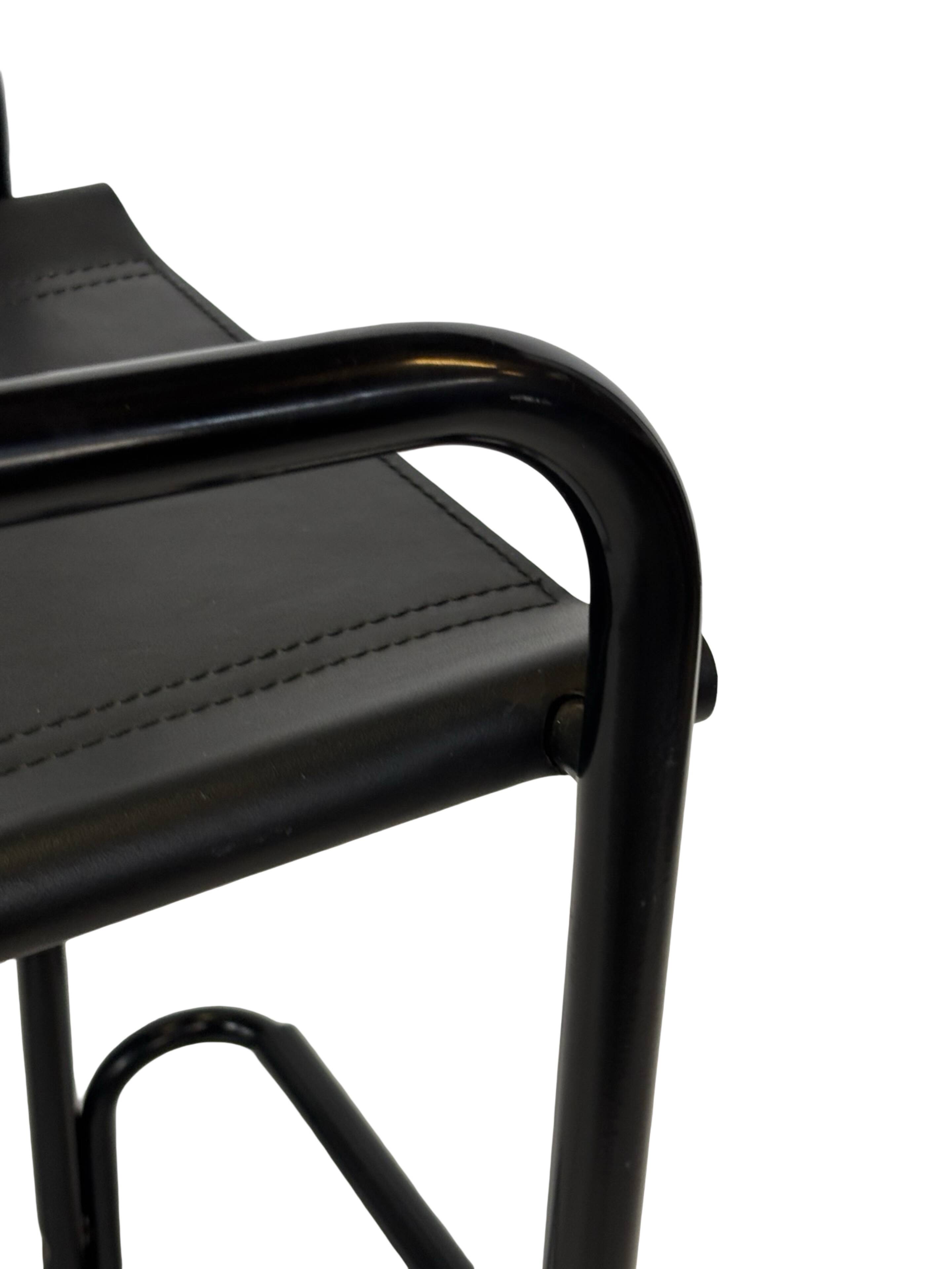 Vintage Black Leather & black frame Italian Modern Barstool