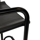 Vintage Black Leather & black frame Italian Modern Barstool