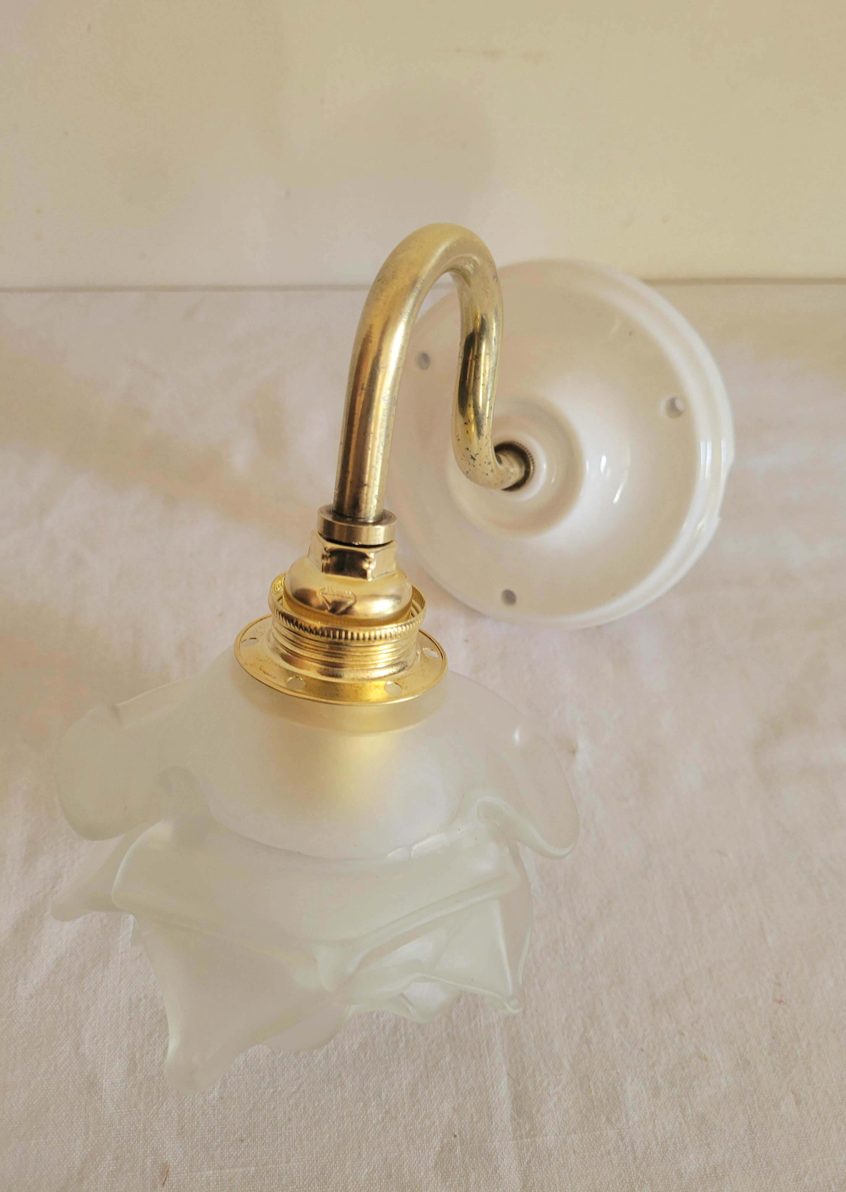 Brass flower and frosted glass sconce