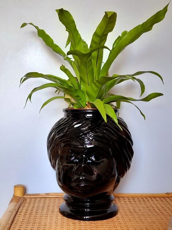 Vase ou cache pot tête de Maure en verre 1970