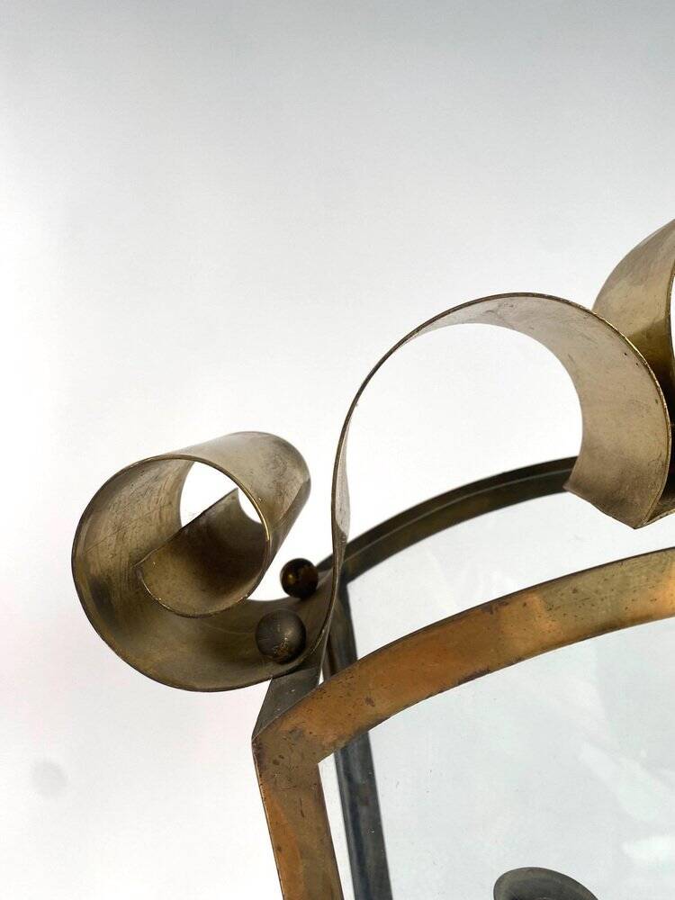 Mid-Century Italian Brass Ceiling Lamp in the style of Fontana Arte, 1950s