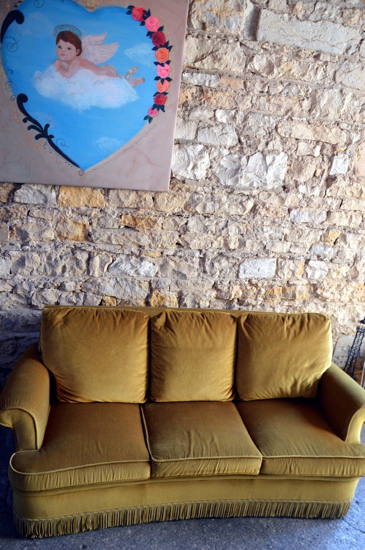 Sofa 3 places velvet mustard