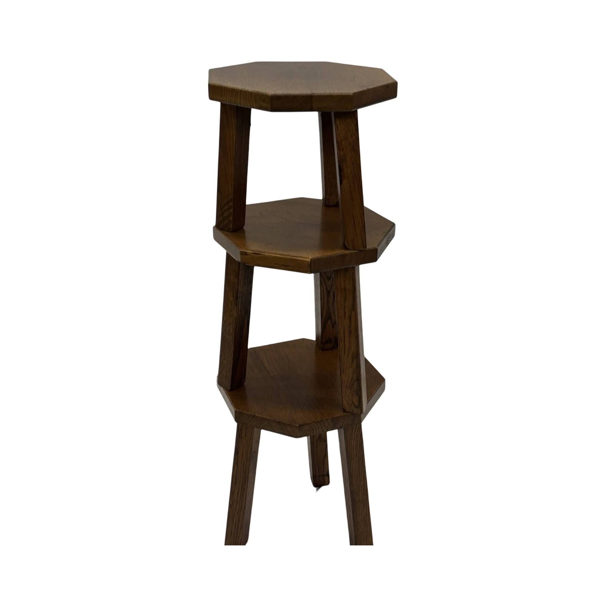 Tables d'appoint hexagonales brutalistes en chêne, années 1950, lot de 3