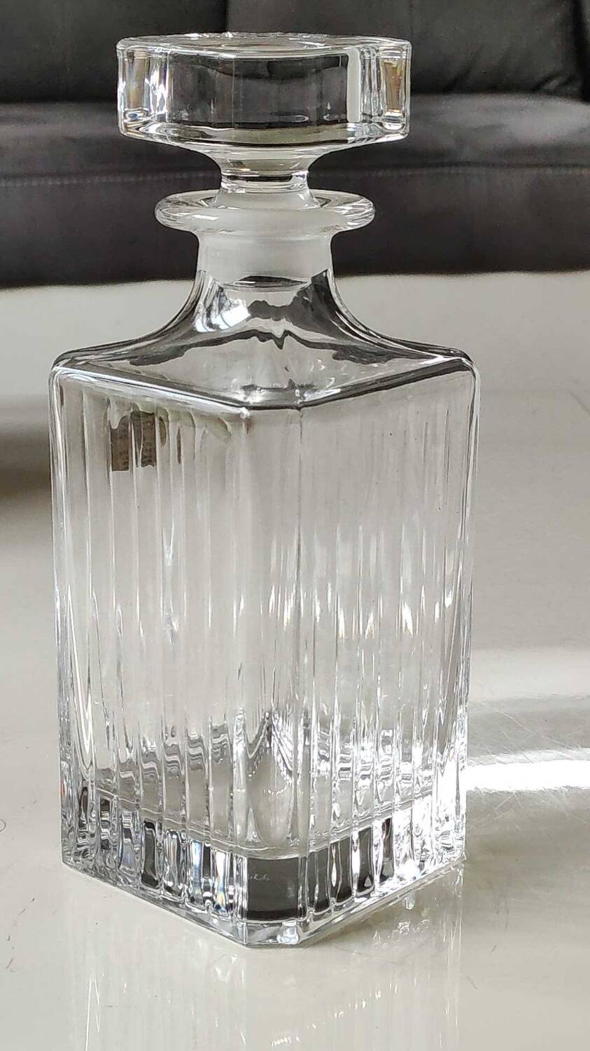 RCR/Royal Crystal Rock Square Whisky/Liqueur Decanter, Italy. Crystal. Diamond-striped/pointed patterns. Capacity 75 cl