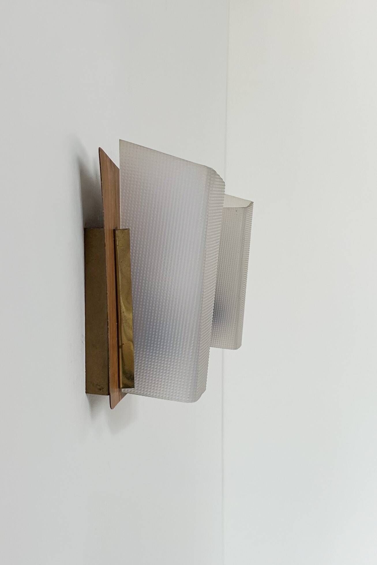 Pair of vintage perspex and wood wall lights, France 1960.
