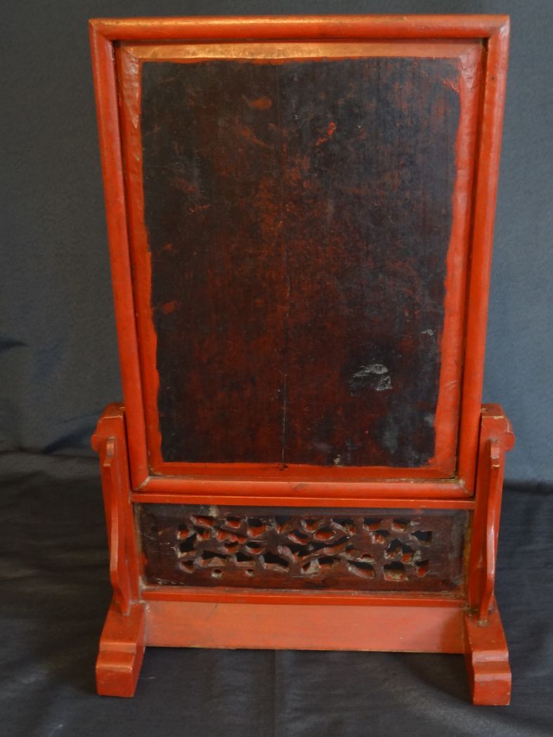 Ecran de lettré, chine xixème, bois sculpté laqué et doré h 52 cm