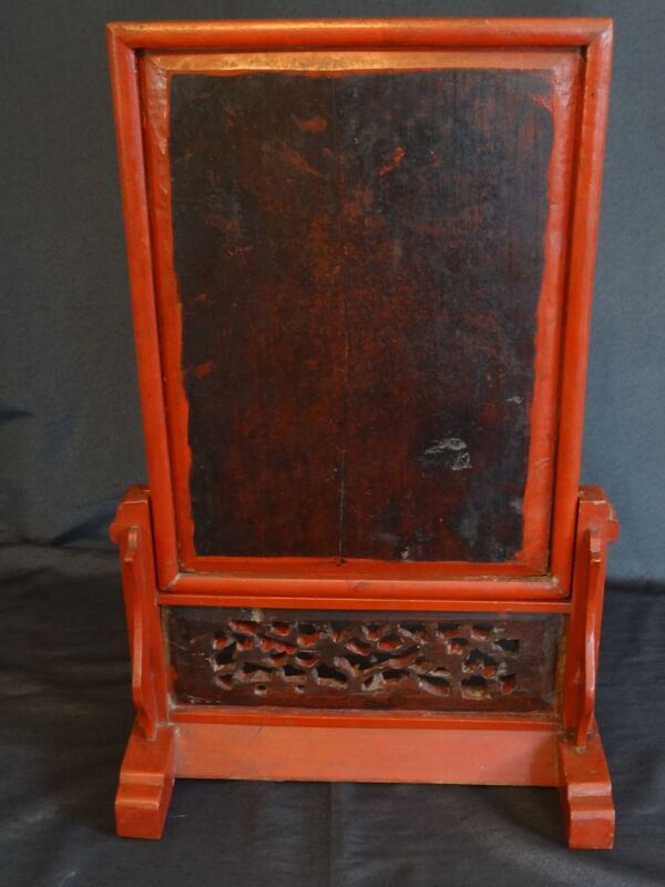 Ecran de lettré, chine xixème, bois sculpté laqué et doré h 52 cm