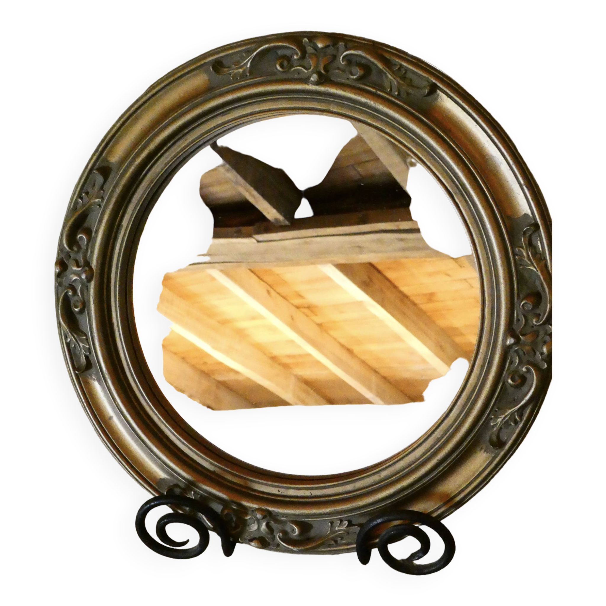 Round golden mirror