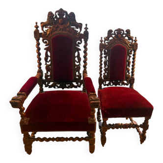 Paire de Fauteuil style Louis XIII en bois sculpté