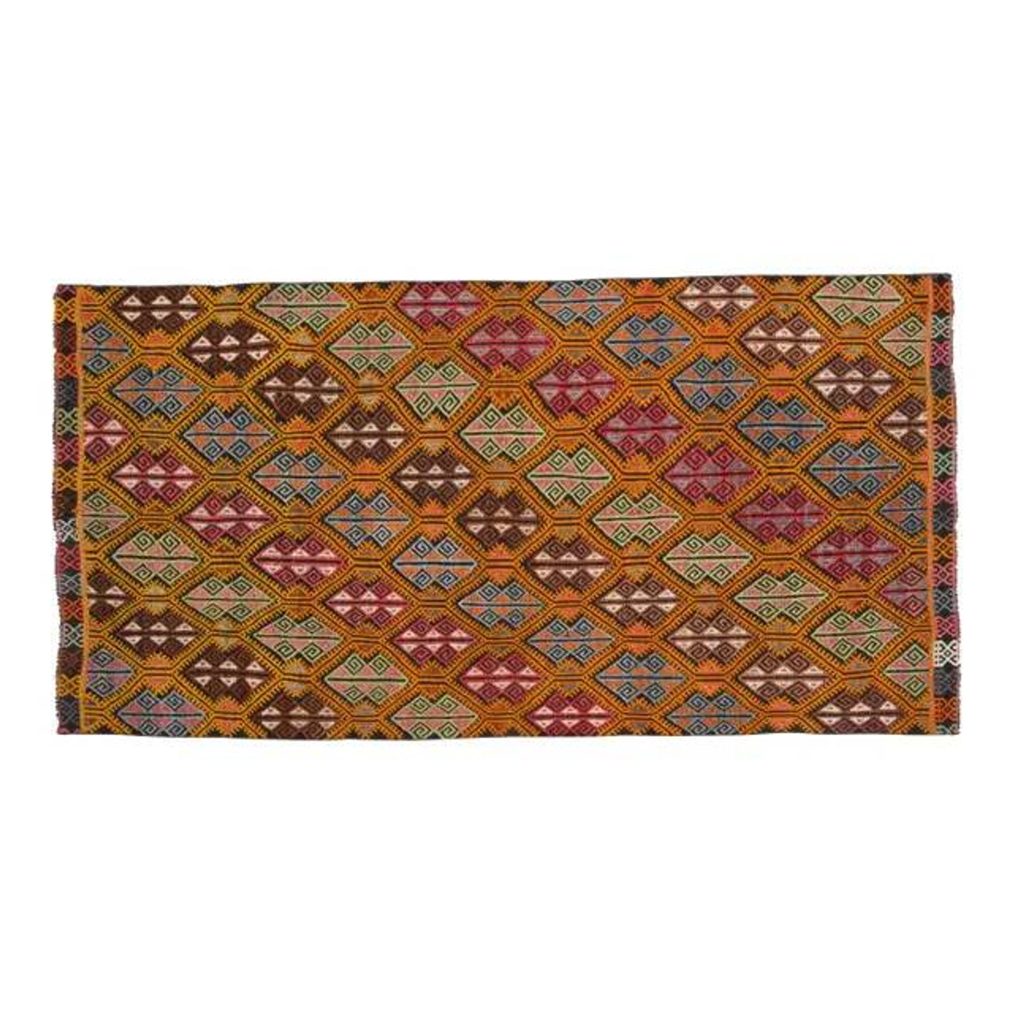 1970s Vintage Turkish Oushak Handmade Wool Cotton Area Rug 127x250