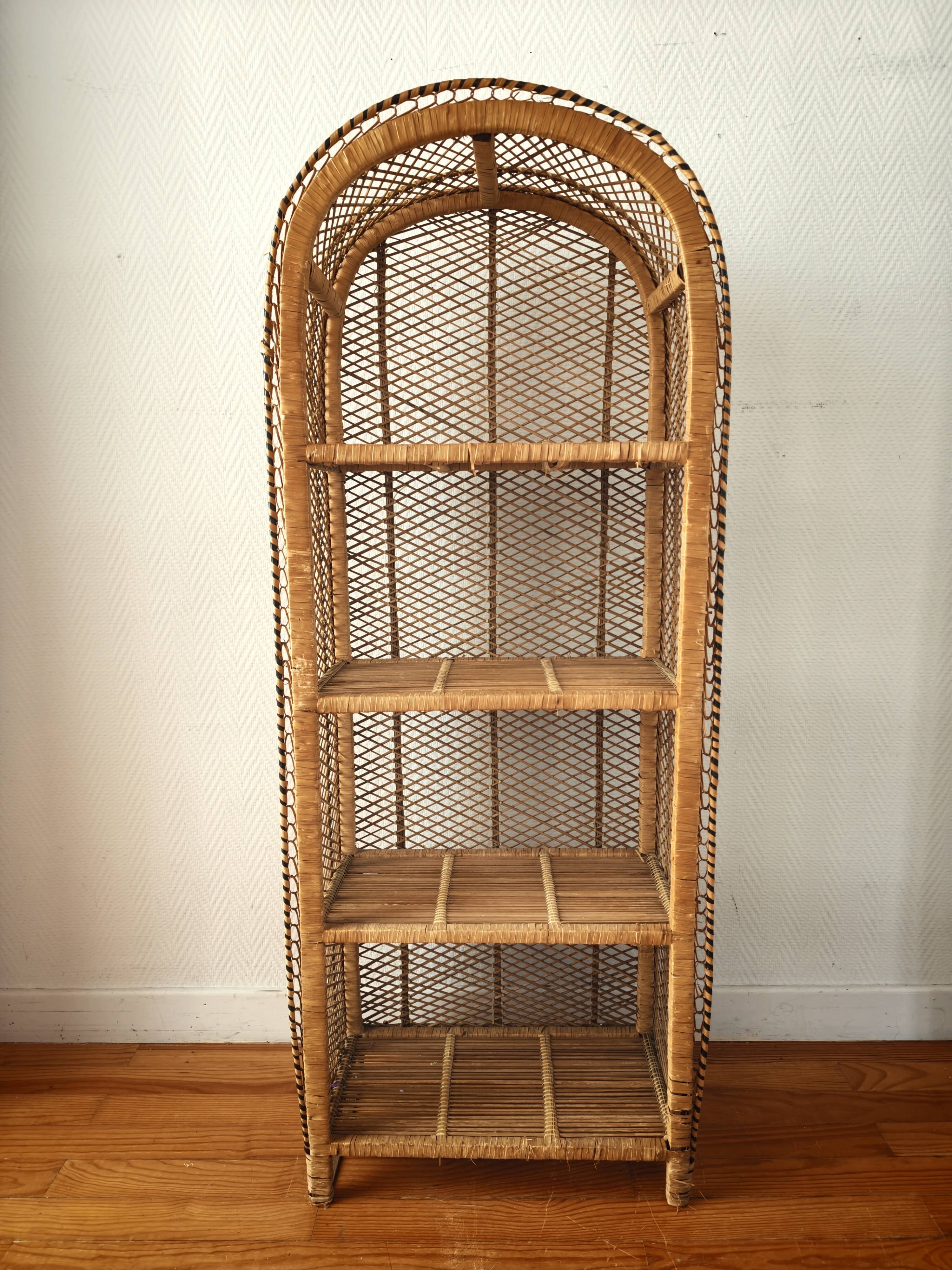 Rattan shelf on legs circa 1960