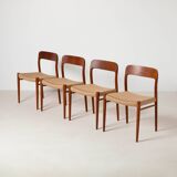 Set of 4 Niels Otto Moller teak dining chairs, model 75, Denmark, 1960s