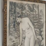 Fusain Femme nue estampe encadrée