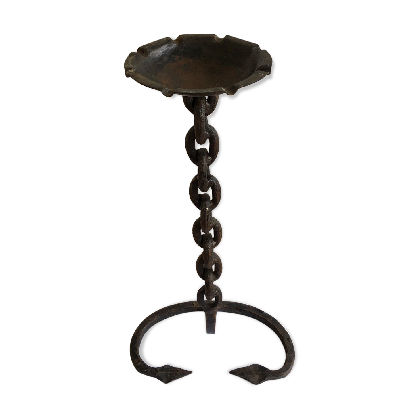 Wrought iron ashtray on its chain and anchor foot