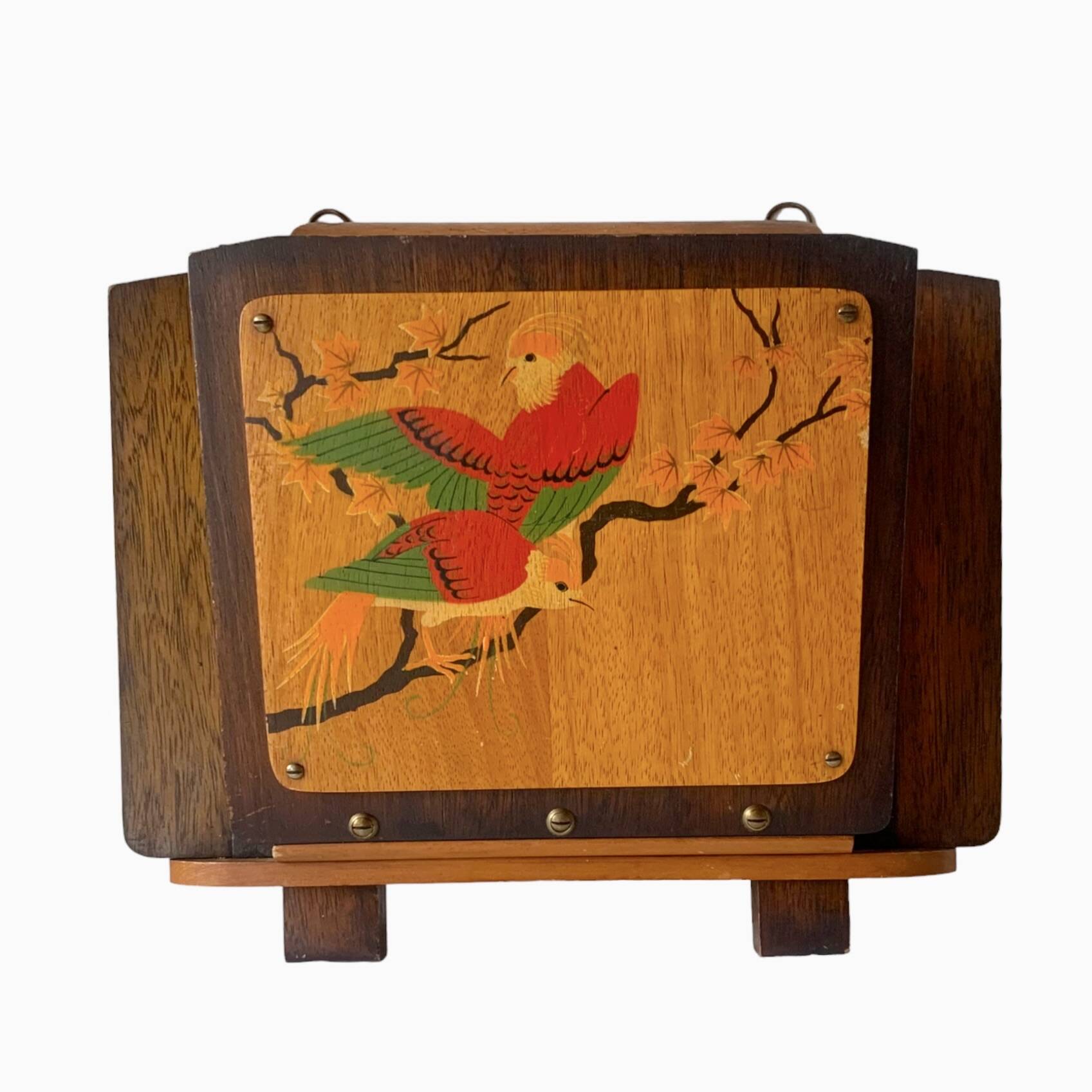Art Deco wall mail holder in painted wood - bird decor