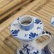 2 bougeoirs vintage en faïence bleue de Delft à anses - décor moulin