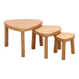 Set of triangular oak Brutalist side tables
