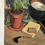 Vintage oil painting on canvas "still life with Japanese print"