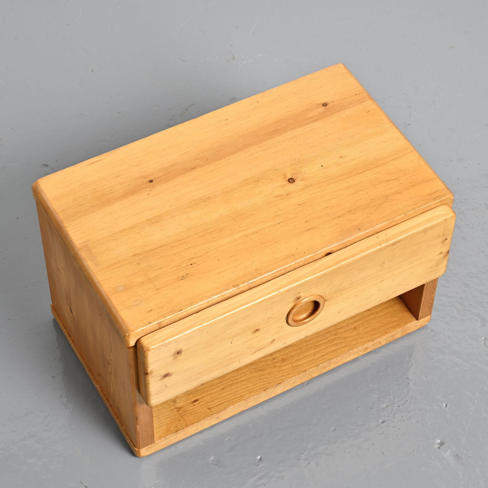 Solid pine bedside table from Arcs, France 1975