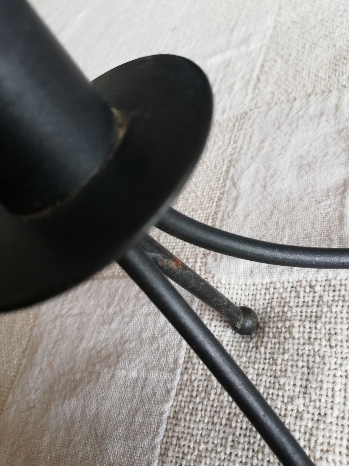 Black candle holder for three wrought iron candles