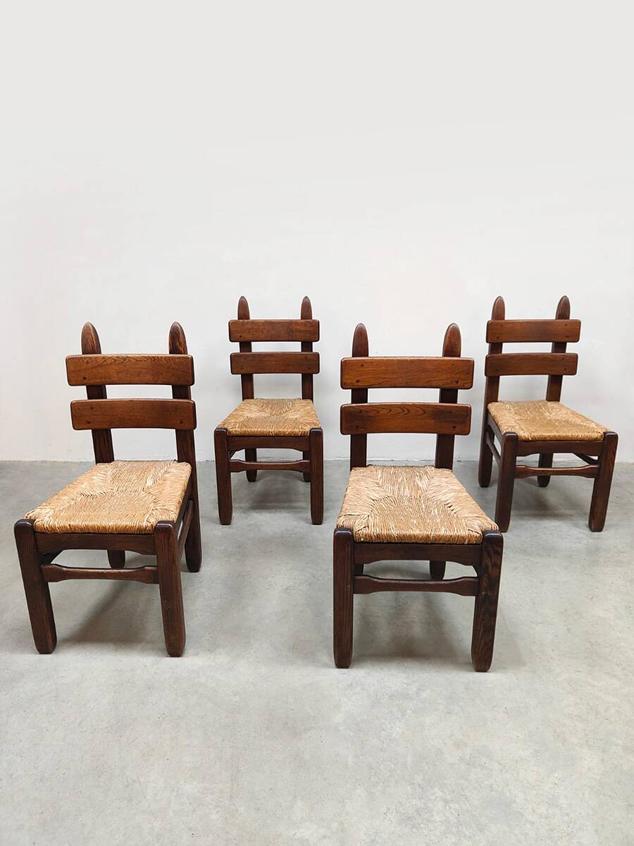 Mid-century brutalist rush dining chairs vintage Charles Dudouyt 1940