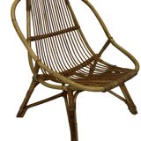 Ensemble vintage de 4 fauteuils club en rotin Rohe Noordwolde 1960