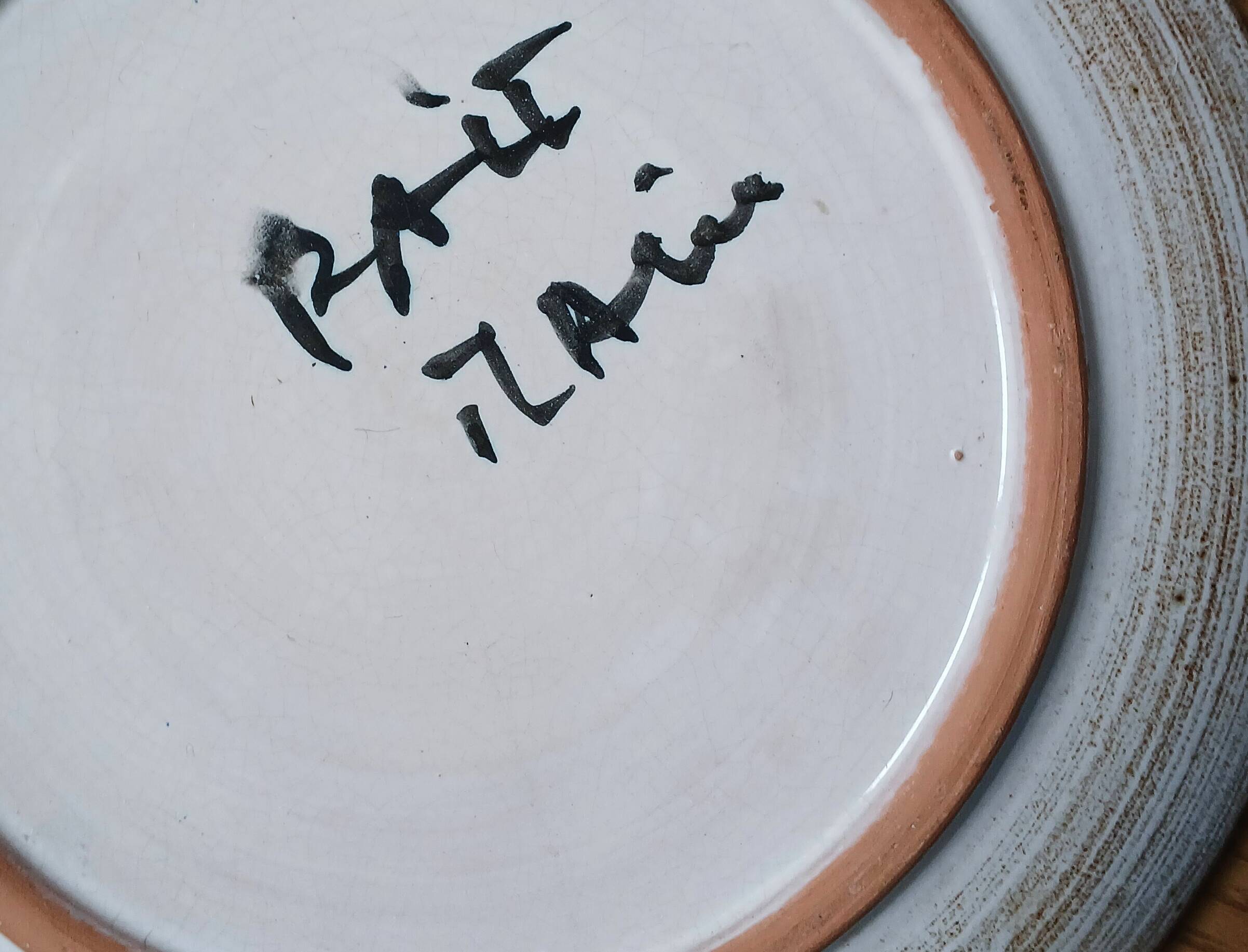 Vallauris 1970, hand-made terracotta plate