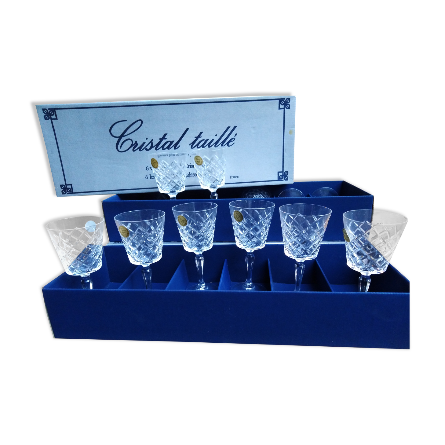 12 glasses of crystal water wine, Antibes model, hand-cut, 18 cl