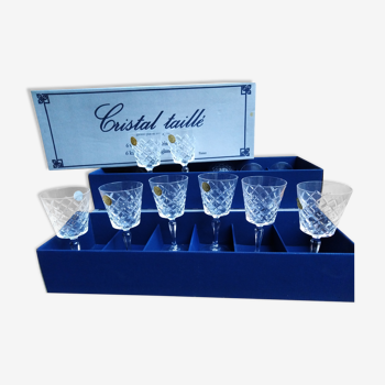 12 glasses of crystal water wine, Antibes model, hand-cut, 18 cl