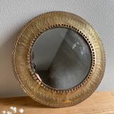 Round hammered brass mirror / vintage openwork