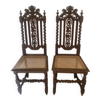 Pair of 2 Henri II neo-renaissance carved lion head chairs