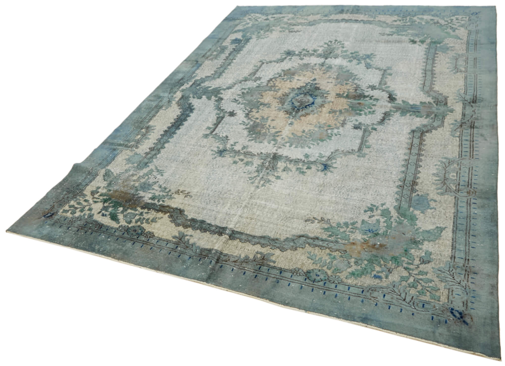 Hand-Knotted Antique Turkish 1970s 220 cm x 310 cm Blue Carpet