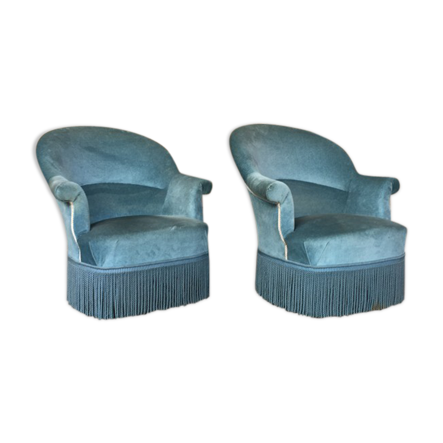 Pair of toad armchairs in blue velvet