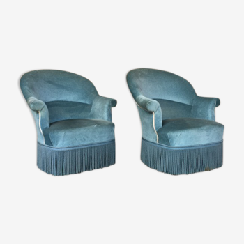 Pair of toad armchairs in blue velvet
