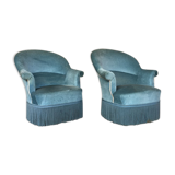 Pair of toad armchairs in blue velvet