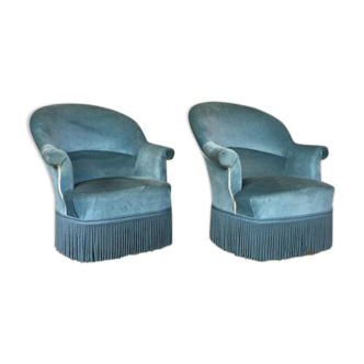 Pair of toad armchairs in blue velvet