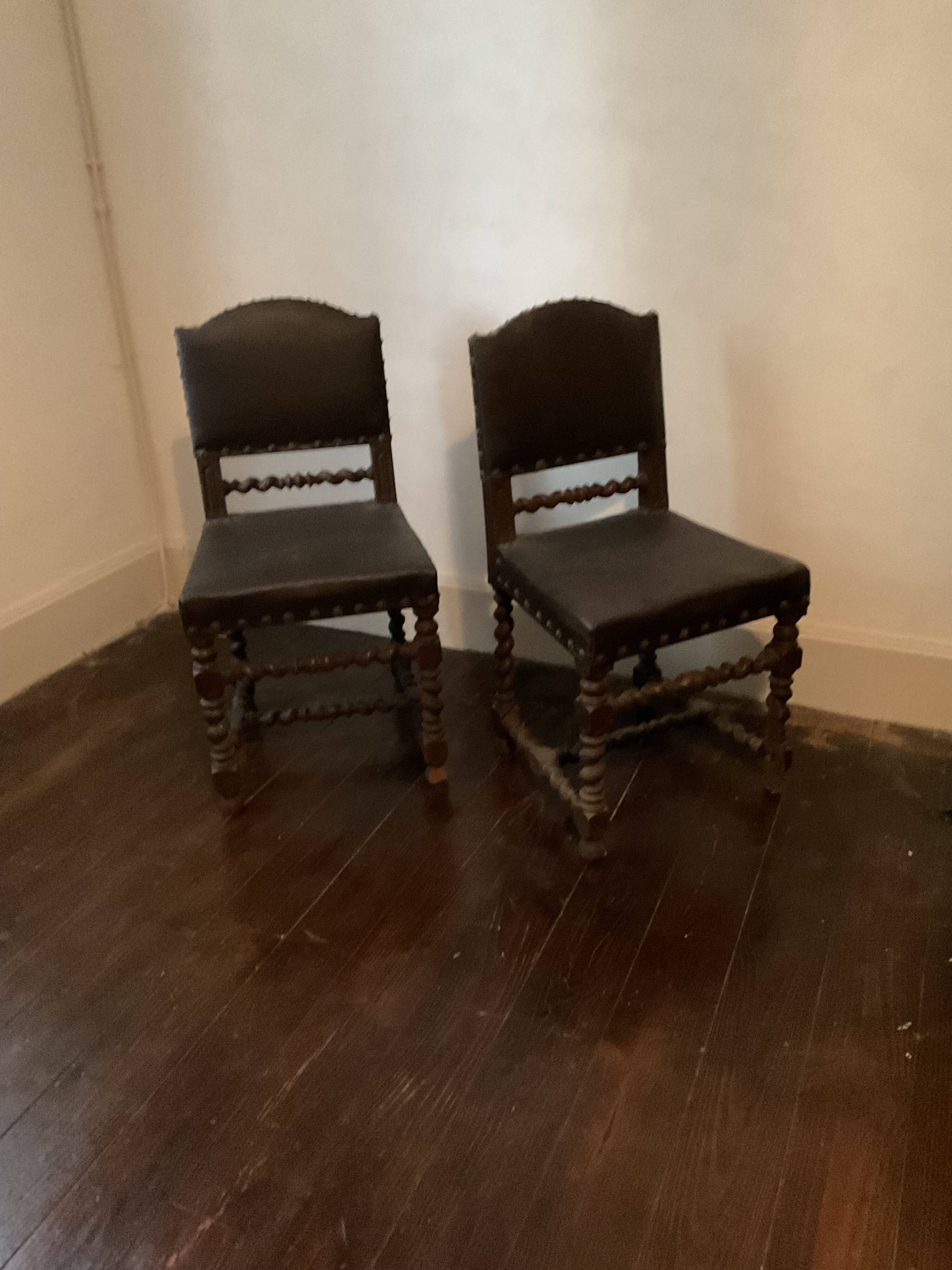 Pair of Louis XIII style oak chairs
