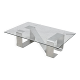 Coffee table with "kinetic" steel base and glass slab. Circa 1970.
