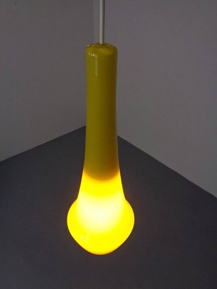 Yellow Teardrop Glass Ceiling Lamp from Holmegaard, Denmark, 1960s
