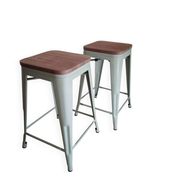 Paire de tabourets métal bois