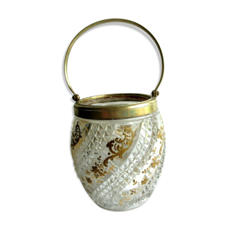 Biscuit bucket baccarat - le creusot, crystal pot décor louis xv enamelled with gold