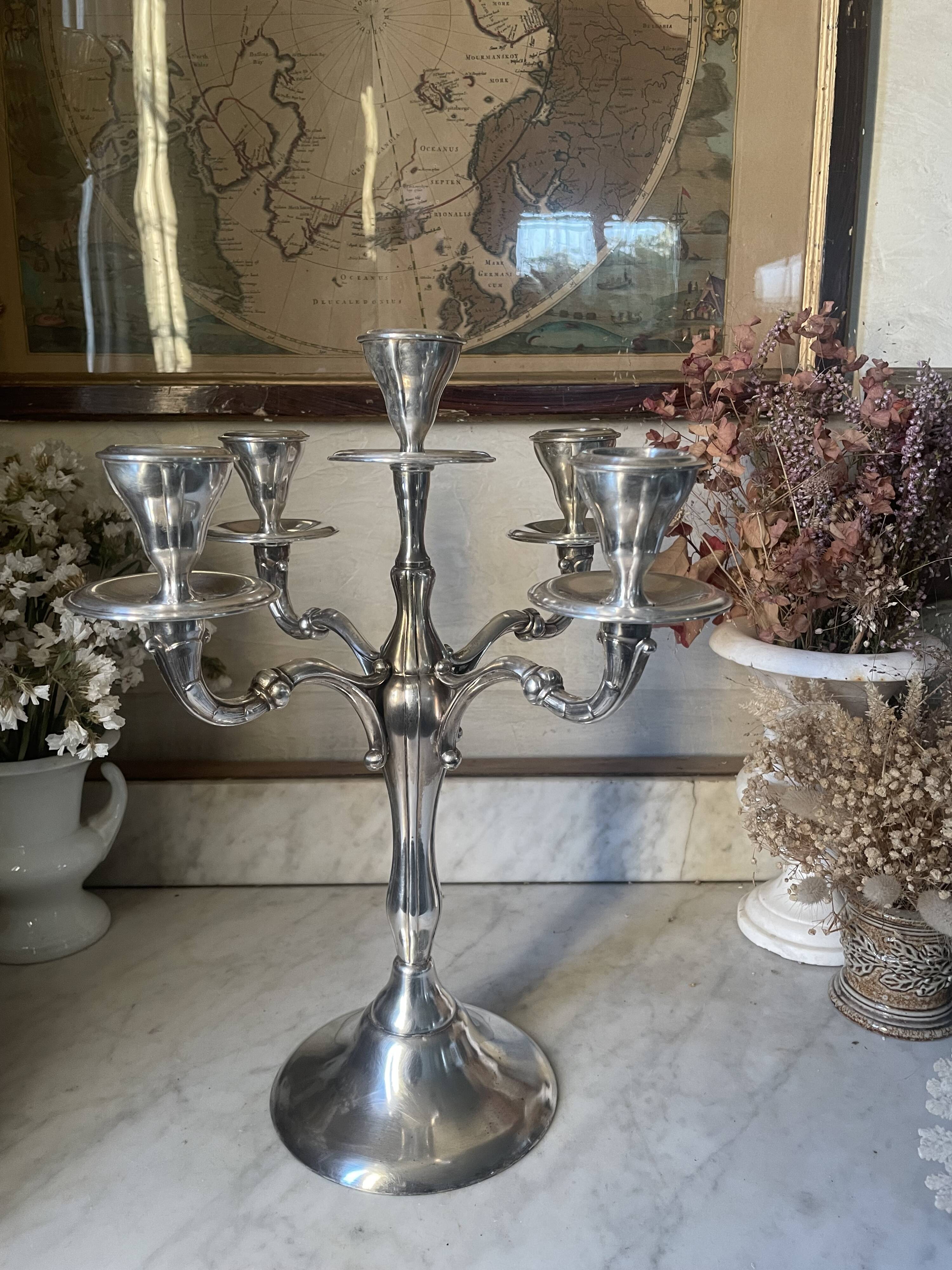 Vintage Orbisa 5-branch chandelier in silver-plated metal, Alpaca base.