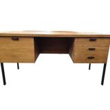 Vintage wooden desk with black steel frame