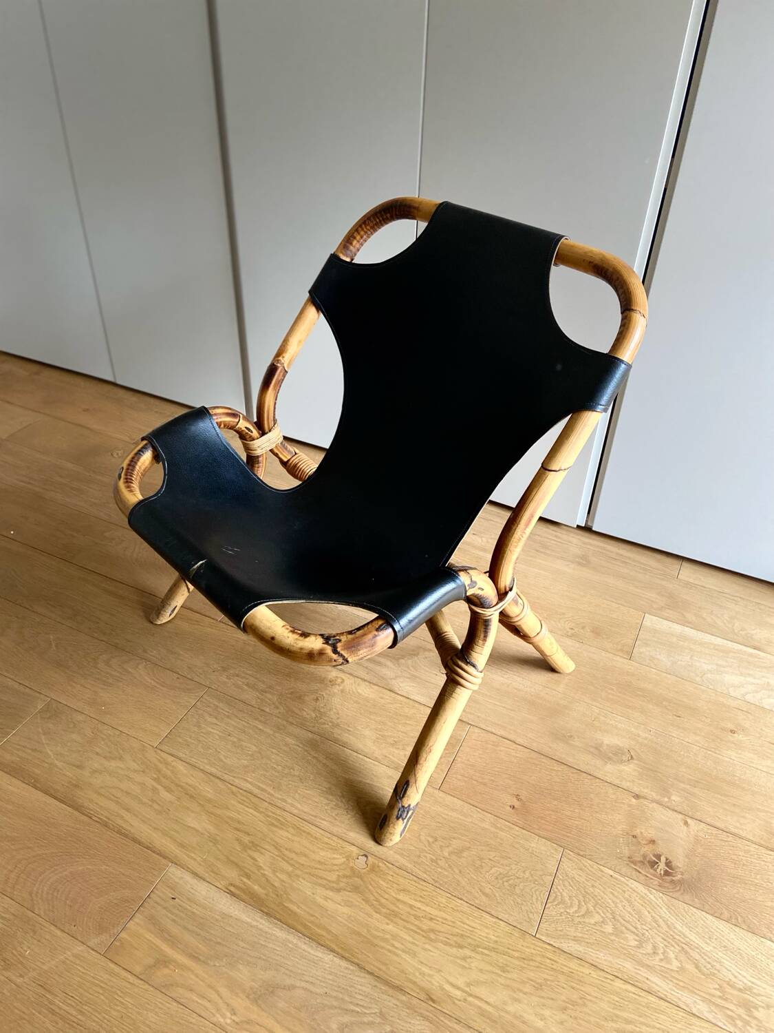 Bamboo and leather sling chair