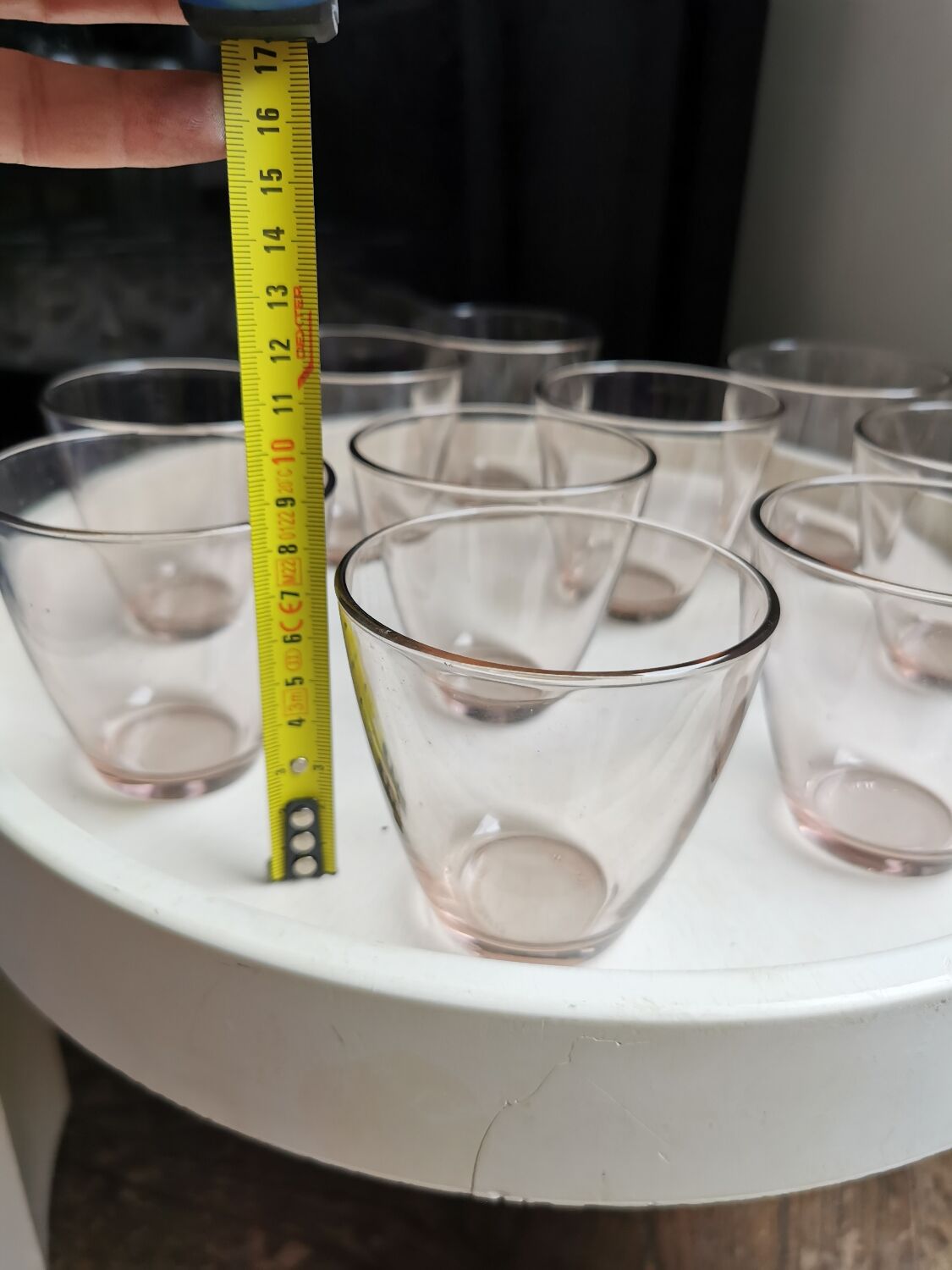 10 glasses of pink amber water